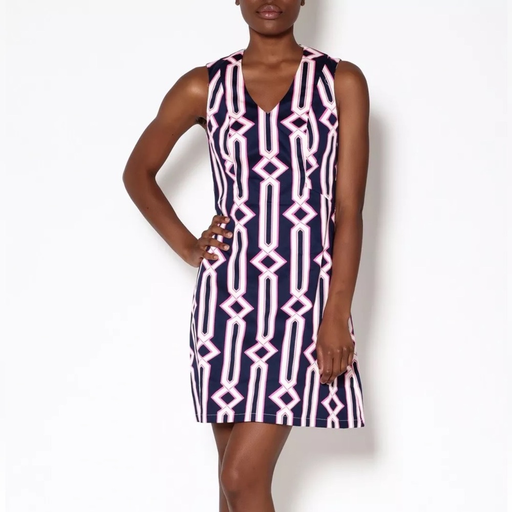 Julie Brown NYC Navy and Pink Geometric Print Dress